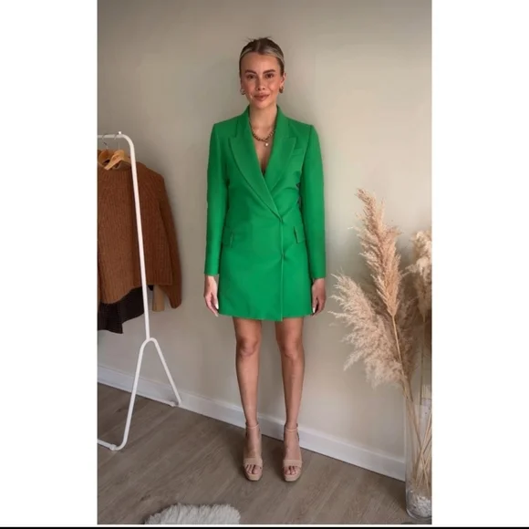 NWT ZARA DOUBLE BREASTED LONG BLAZER DRESS GREEN - Picture 11 of 16